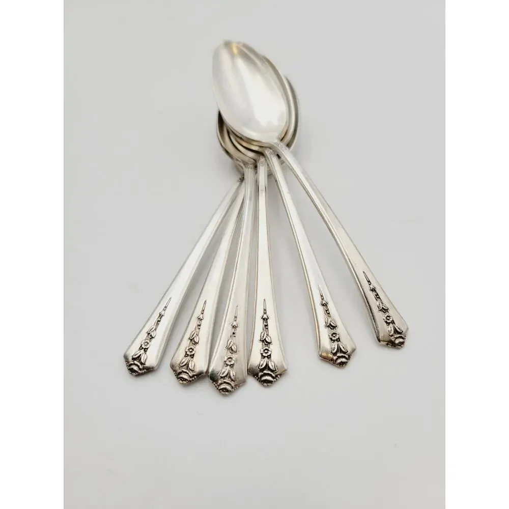 Vintage Holmes & Edwards SPRING GARDEN Silver Plated Teaspoon Set of 6 Spoons